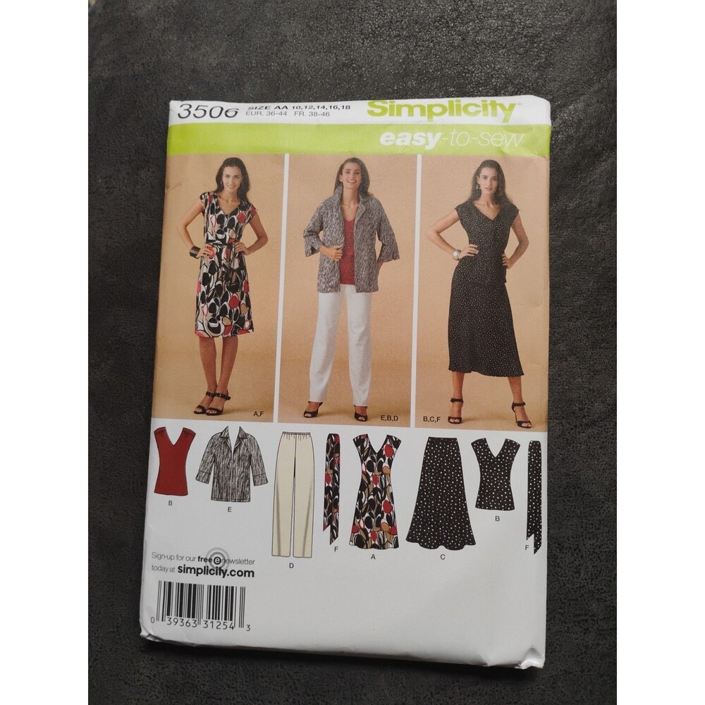 Simplicity 3506 Size AA Misses Dress or Top,Skirt, Pants,Jacket And Tie Belt